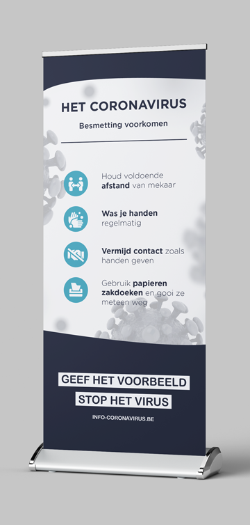 Corona Covid-19 Roll-Up Banner – Besmetting voorkomen blauw