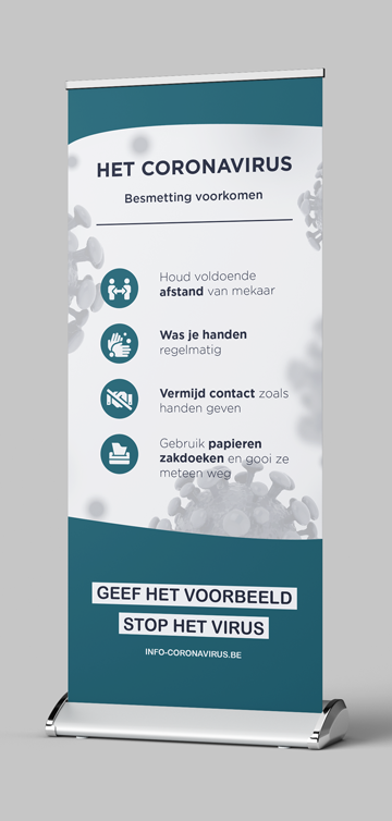 Corona Covid-19 Roll-Up Banner – Besmetting voorkomen azur