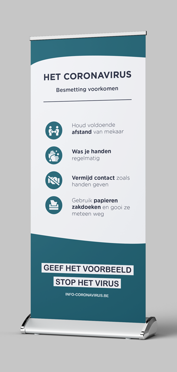 Corona Covid-19 Roll-Up Banner – Besmetting voorkomen azur zonder achtergrond